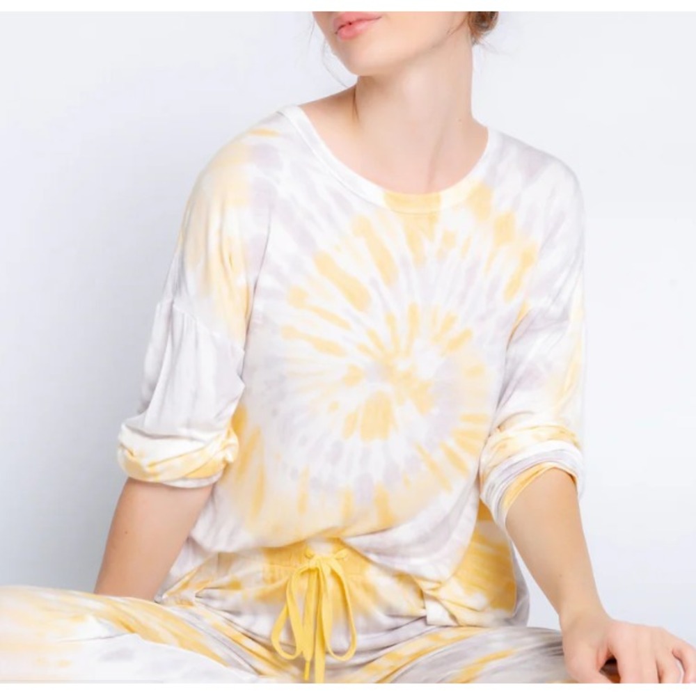 PJ Salvage Women Top XS Pajama‎ Sunburst Tie Dyed Long Sleeve Lounge